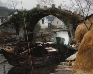 Pueblos fluviales en Jiangnan chino Chen Yifei Pinturas al óleo